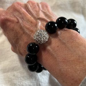 Vintage black bead and crystal bracelet